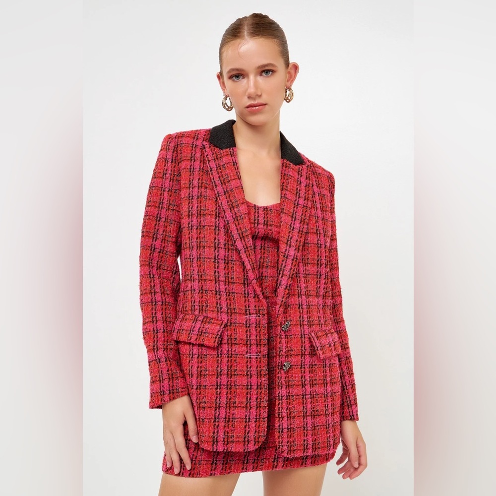 Endless Rose Single-Breasted Tweed Blazer